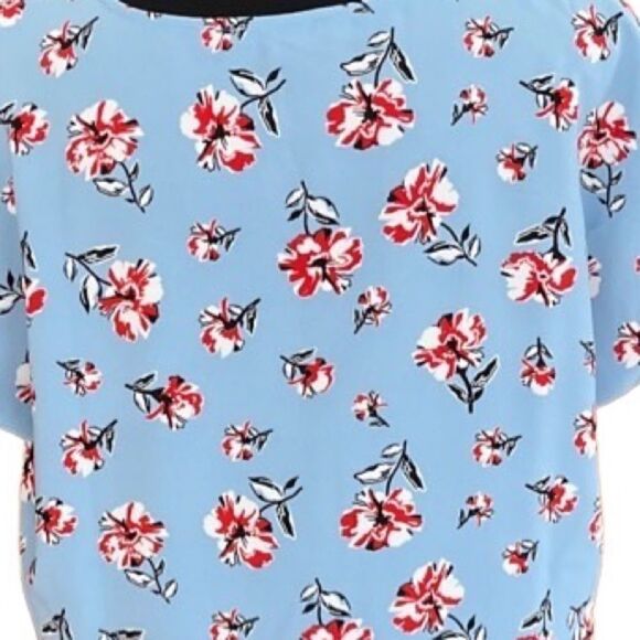 Hilary Radley blue floral v neck cap sleeved relaxed fit top size M. - Picture 5 of 7
